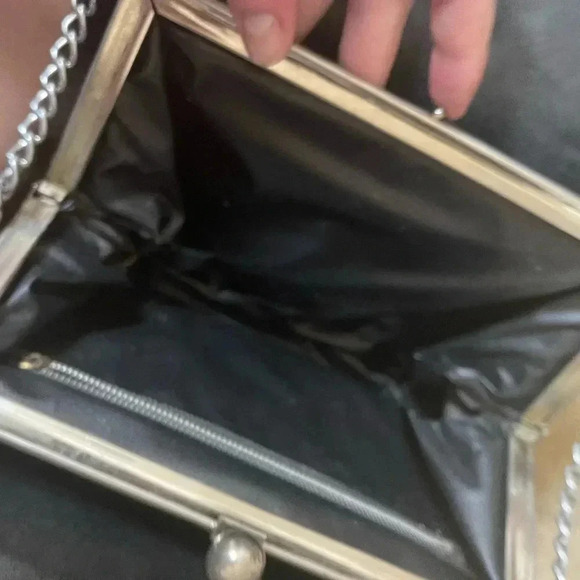 Y2K black chain shoulder bag faux-leather frame purse, AS-IS for repair - Picture 10 of 11